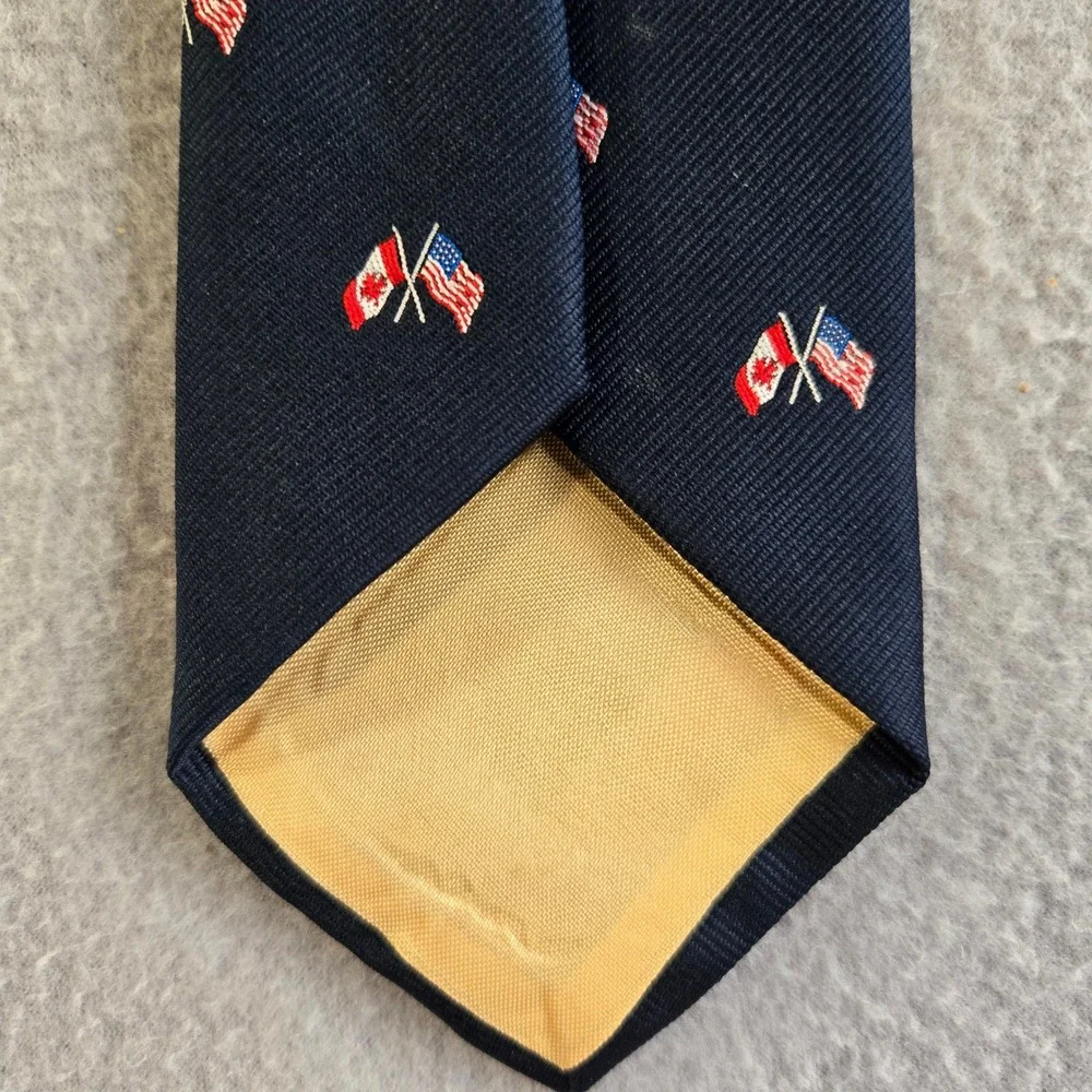 Ely Ties Necktie Mens OS Navy Blue USA Canada Crossed Flags Patriotic Polyester